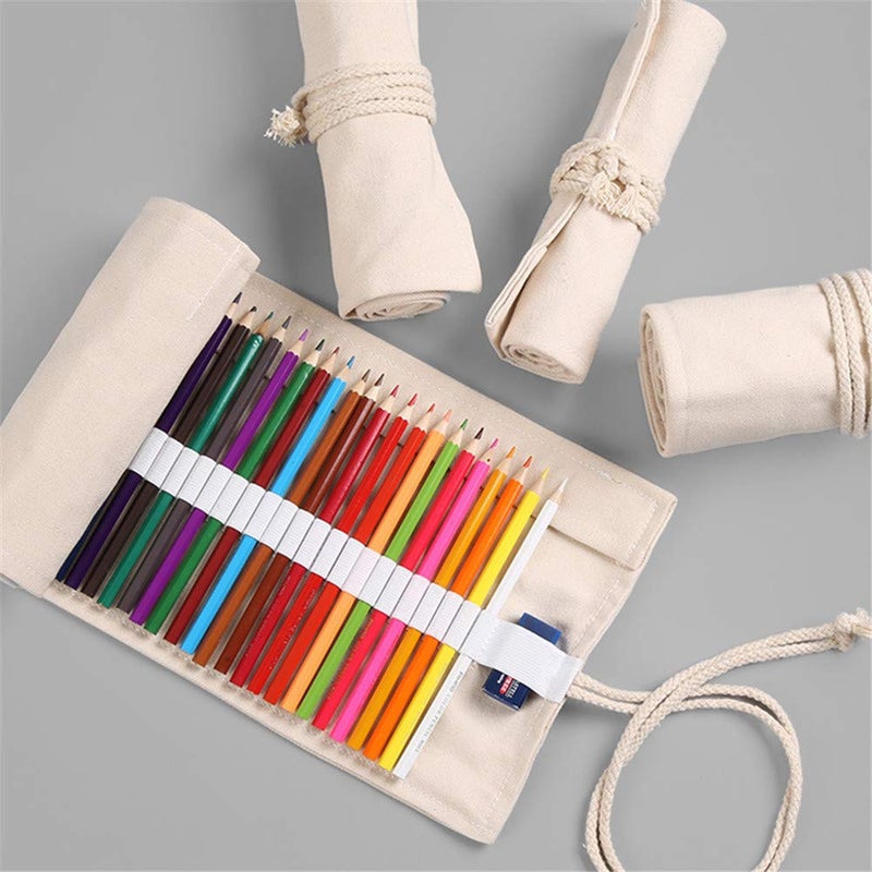 Funny live 36/48/72 Slots Colored Pencil Wrap Pencils Roll Holder Coloring Pencils Organizer Holder Colored Pen Paint Brush Storage Pouch Portable for Artist Student (Natural color, 48 Slots) - Image 5